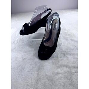Beautifeel Latex Slingback Wedge Heels Women 40 Black Peep Toe Slip-On Comfort